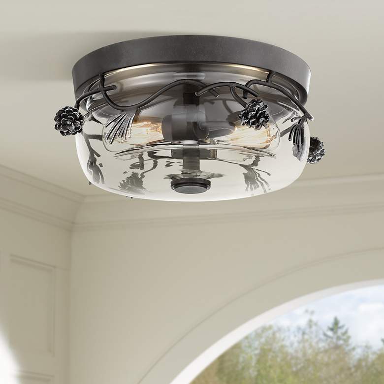 Image 1 Minka-Lavery Ponderosa Ridge 2-Light Weather Spruce and Silver Flush Mount