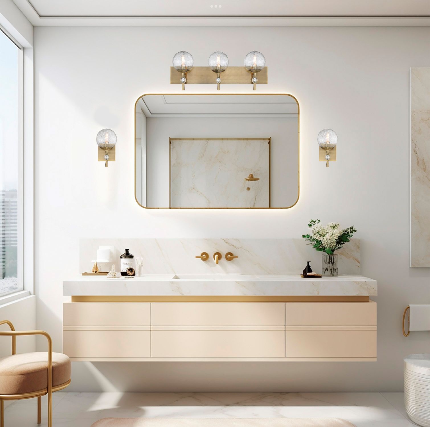 Image 7 Minka-Lavery Populuxe 3-Light Oxidized Aged Brass Vanity with Glass Shades more views