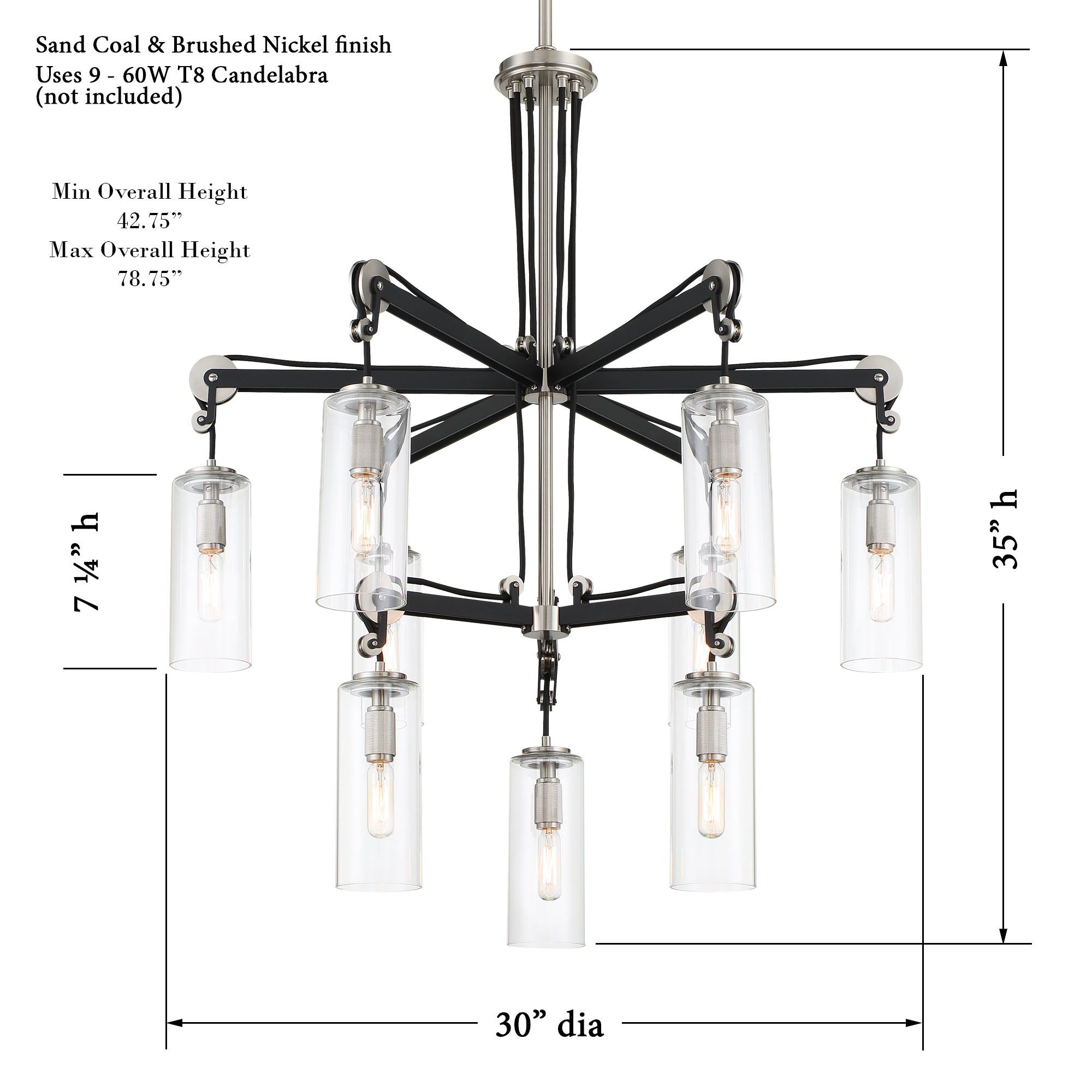 Image 5 Minka-Lavery Pullman Junction 9-Light Coal and Nickel Chandelier more views