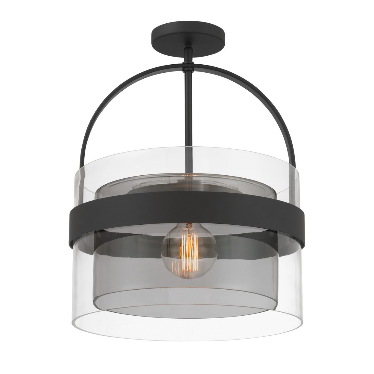 Thumbnail3 of Minka Lavery Ravik 1-Lt 15.5in Black Pendant to Semi-Flush with Glass Shade more views