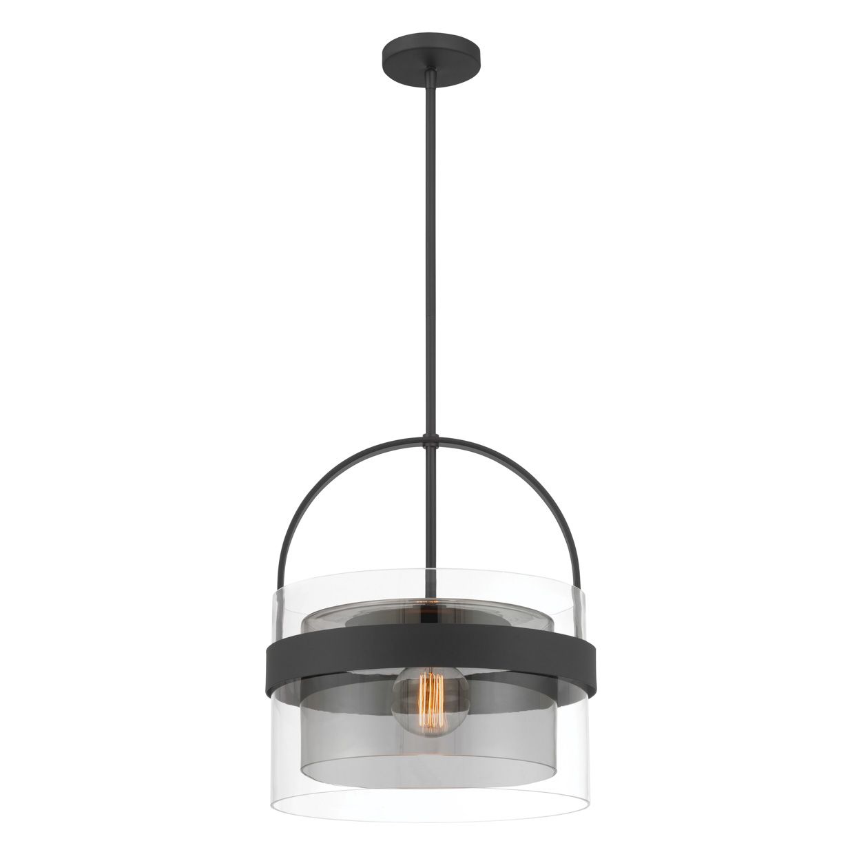 Minka Lavery Ravik 1-Lt 15.5in Black Pendant to Semi-Flush with Glass Shade