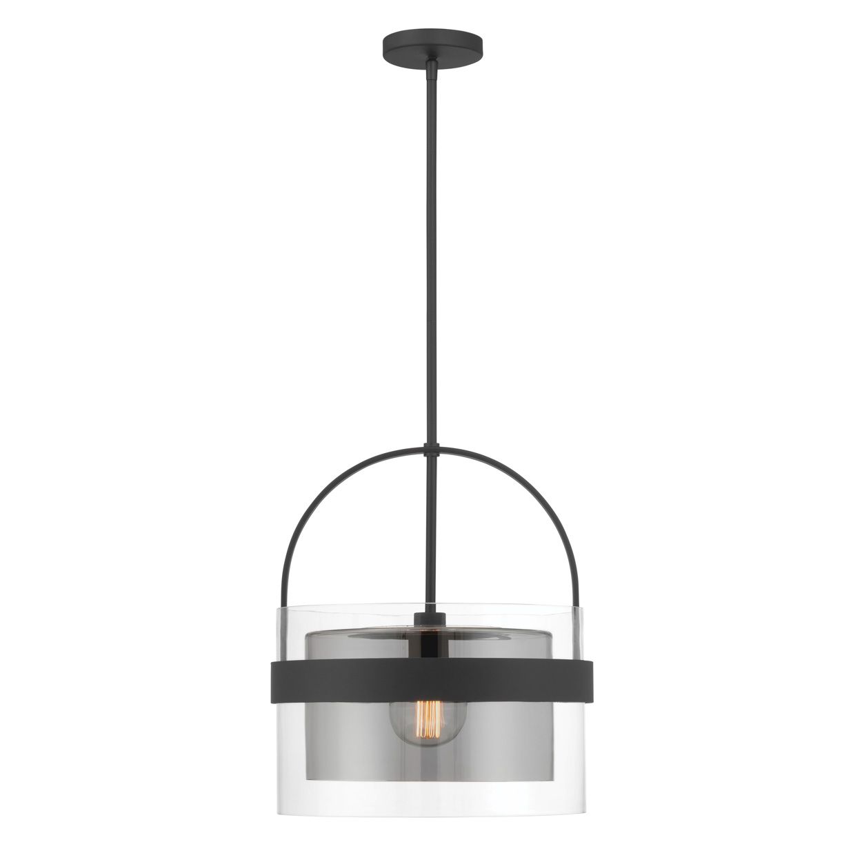 Minka Lavery Ravik 1-Lt 15.5in Black Pendant to Semi-Flush with Glass Shade