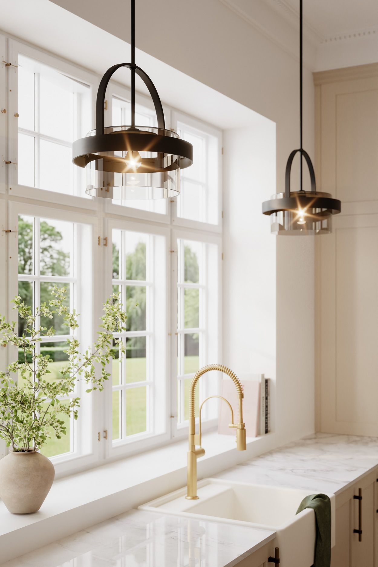 Minka Lavery Ravik 1-Lt 15.5in Black Pendant to Semi-Flush with Glass Shade