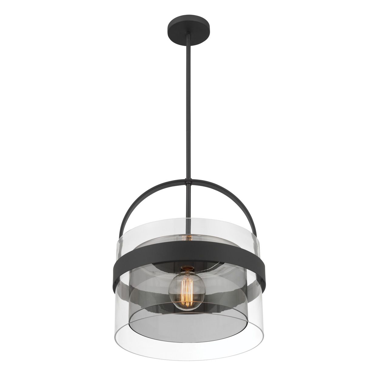 Minka Lavery Ravik 1-Lt 15.5in Black Pendant to Semi-Flush with Glass Shade