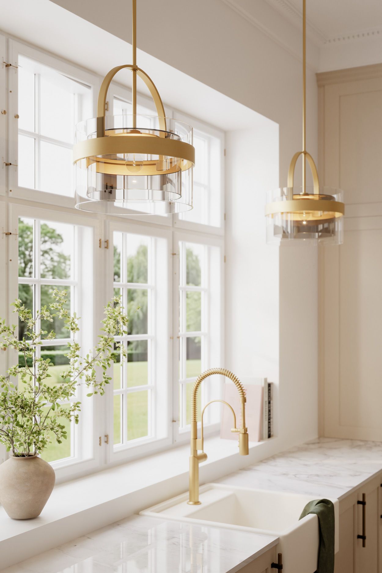 Image 2 Minka Lavery Ravik 1-Lt 15.5in Brass Pendant to Semi-Flush with Glass Shade more views