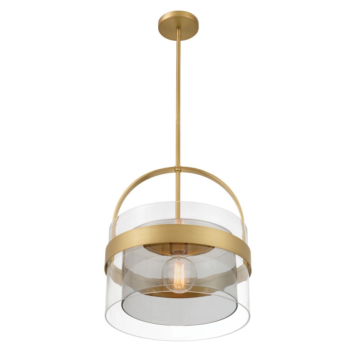 Image 3 Minka Lavery Ravik 1-Lt 15.5in Brass Pendant to Semi-Flush with Glass Shade more views