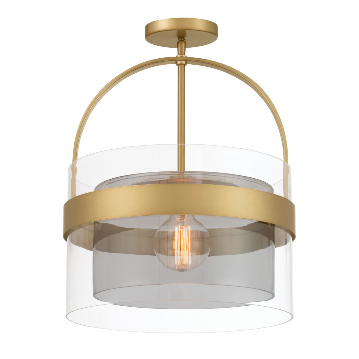 Image 5 Minka Lavery Ravik 1-Lt 15.5in Brass Pendant to Semi-Flush with Glass Shade more views