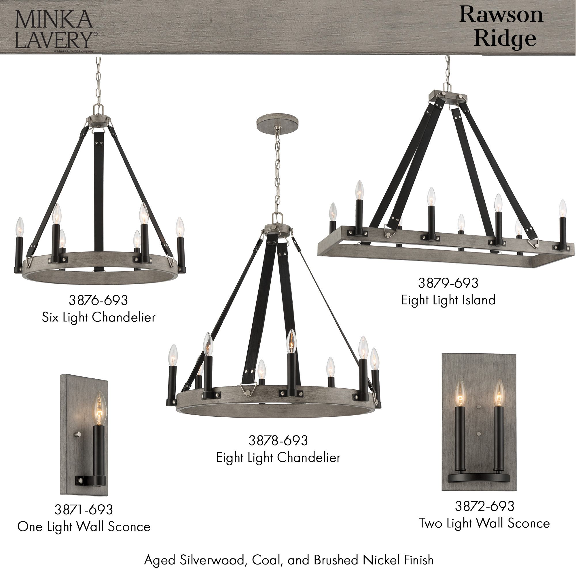 Minka-Lavery Rawson Ridge 8-Light Silverwood and Black Linear Chandelier