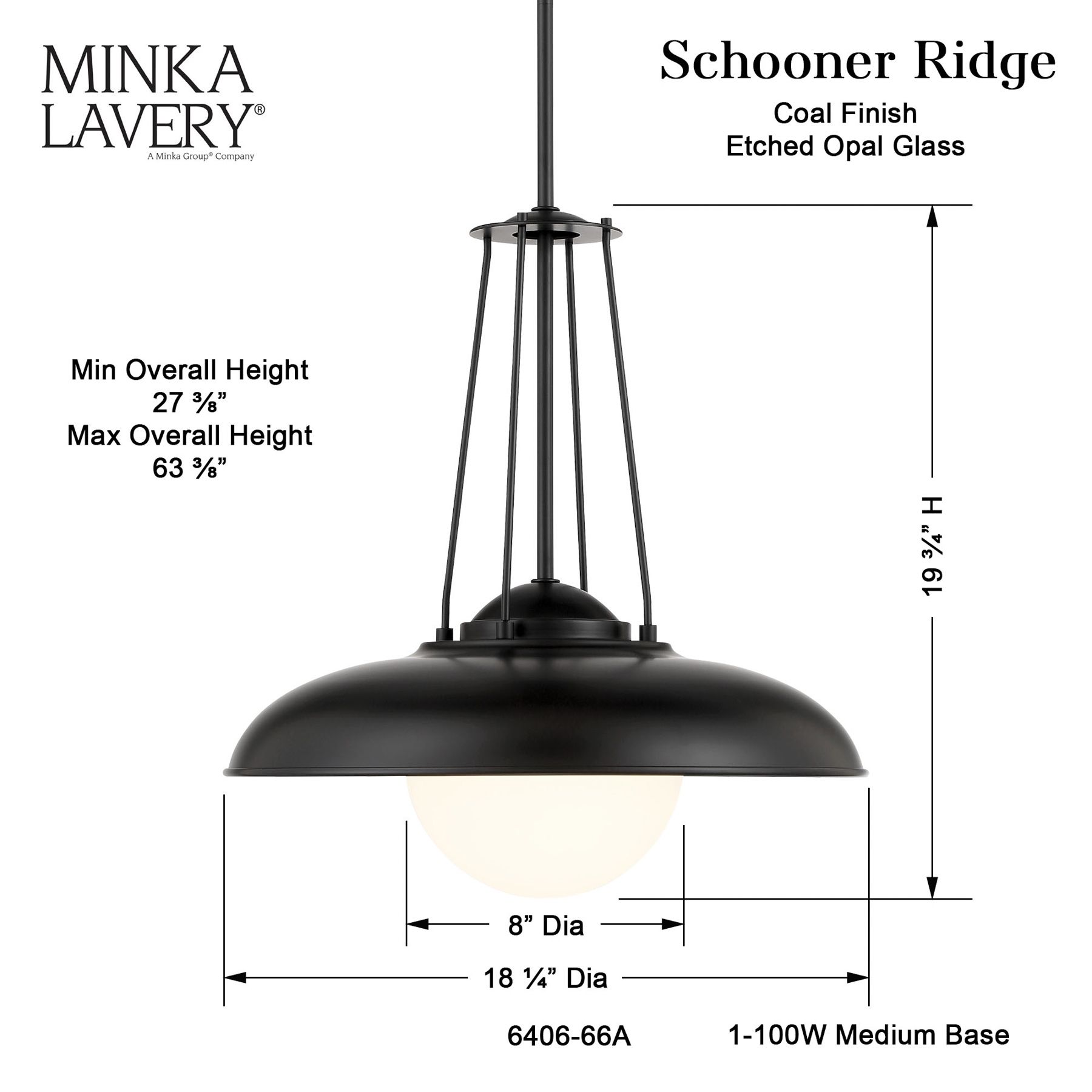 Minka-Lavery Schooner Ridge 1-Light 18.25-in Coal Black Mini Pendant