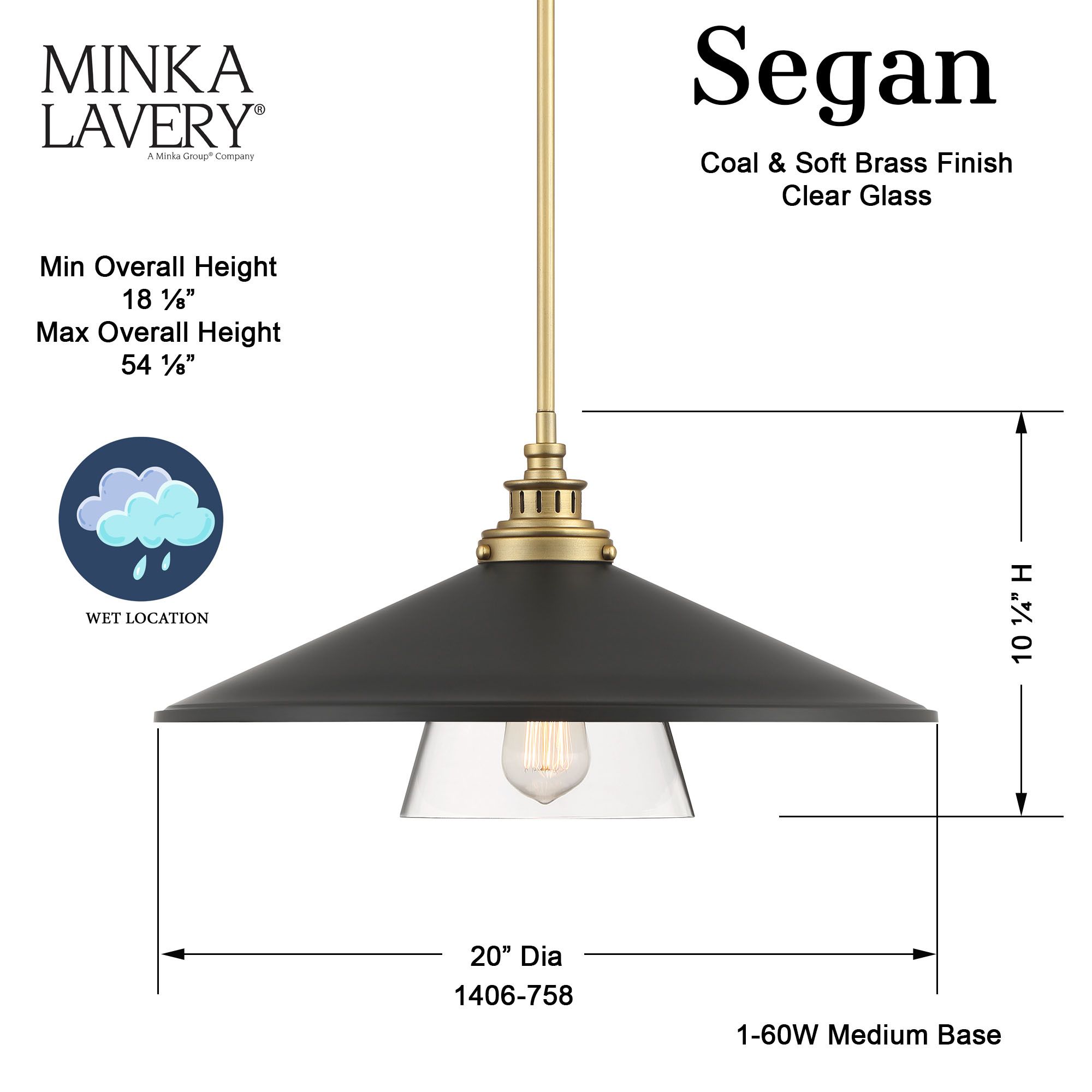 Minka-Lavery Segan 1-Light Coal and Soft Brass Mini Pendant