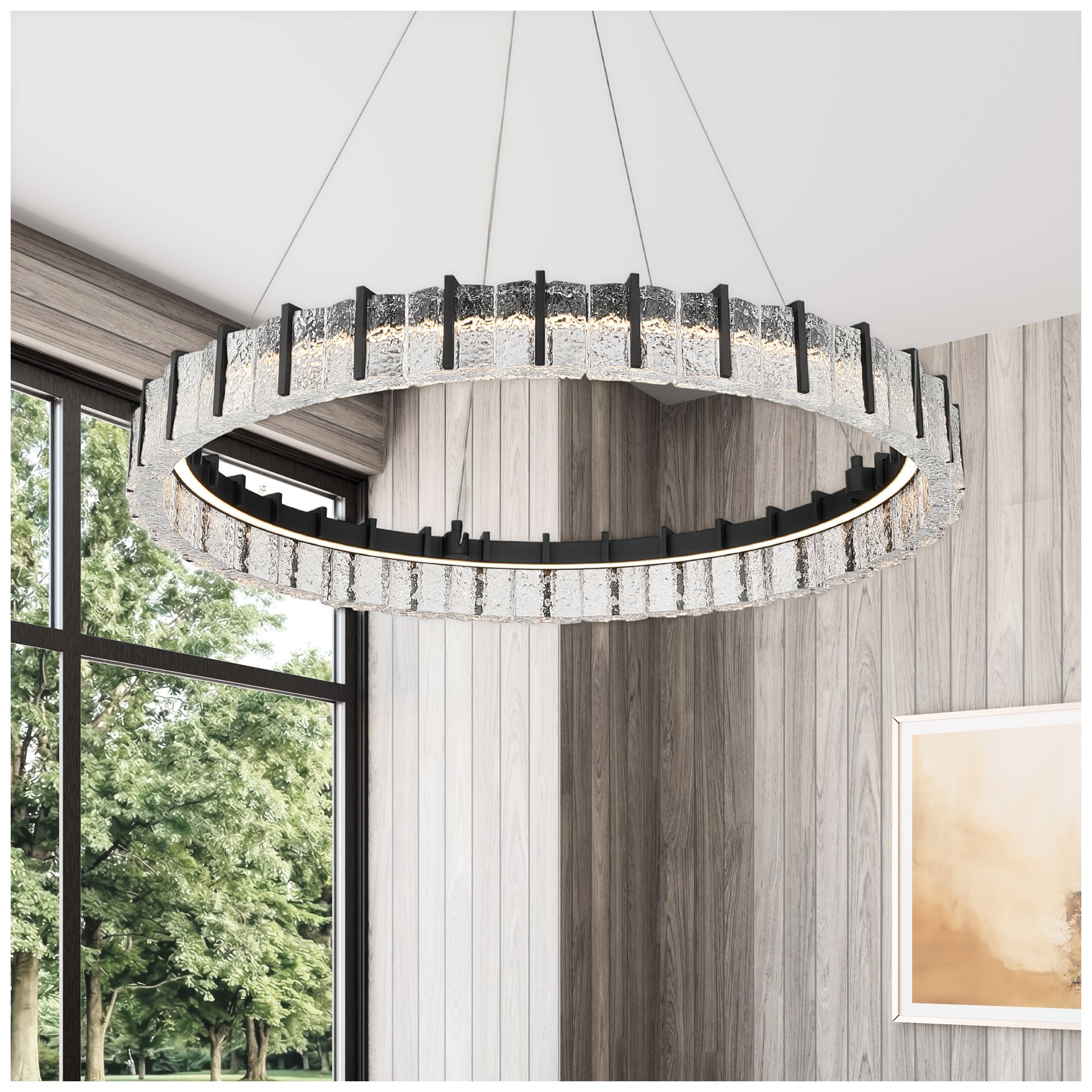 Image 2 Minka Lavery Sevryn LED 36-in Dark Matte Black Pendant with Glass Shade more views