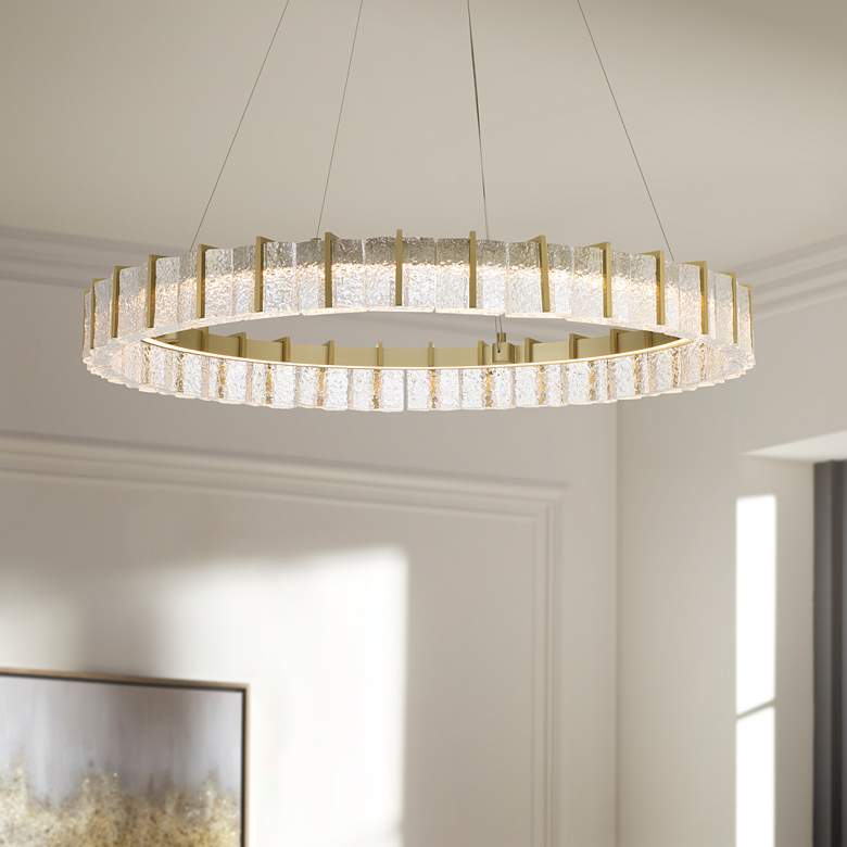 Image 1 Minka Lavery Sevryn LED 36-in Soft Brass Ring Pendant with Glass Shade