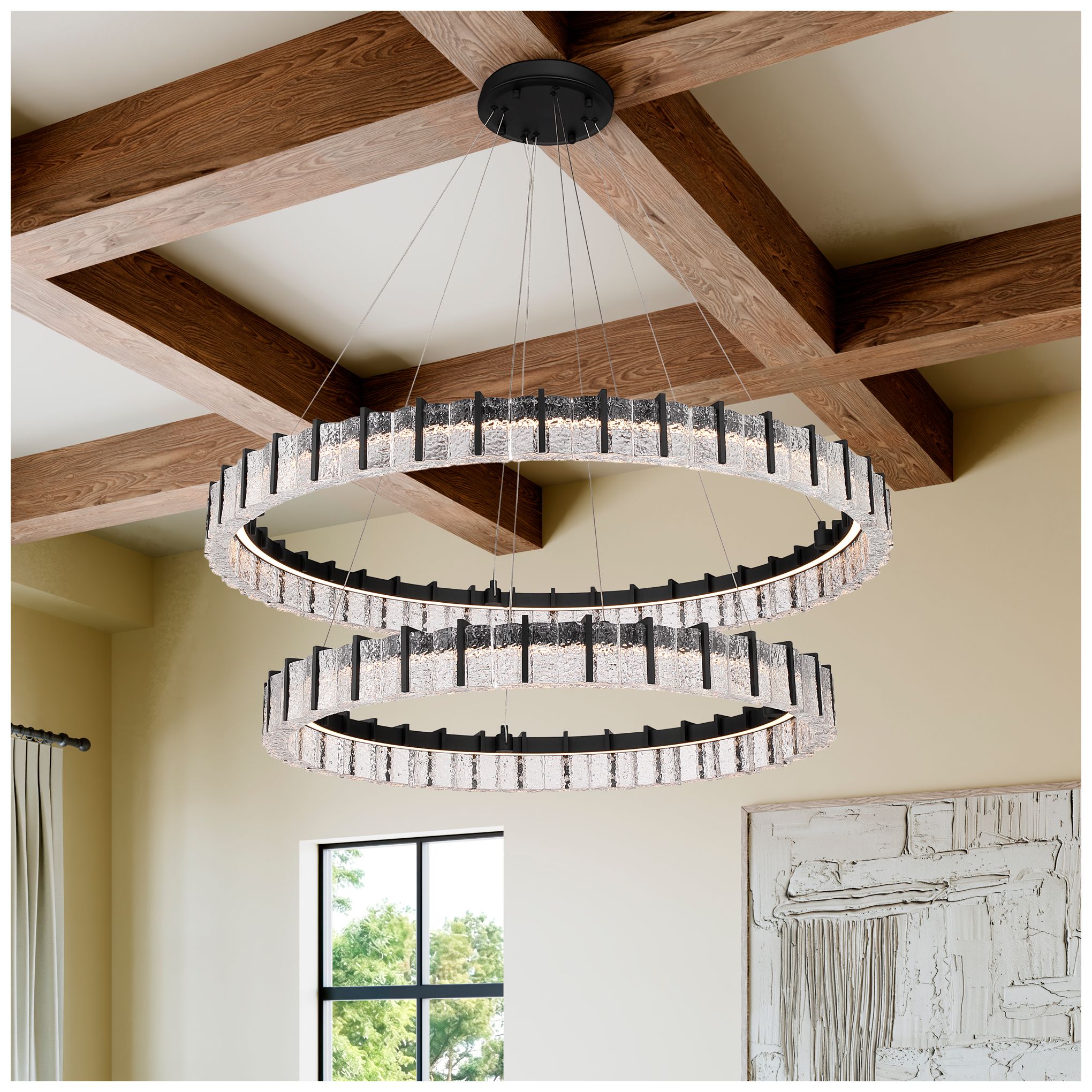 Thumbnail2 of Minka Lavery Sevryn LED 44.5in Dark Matte Black Chandelier with Glass Shade more views