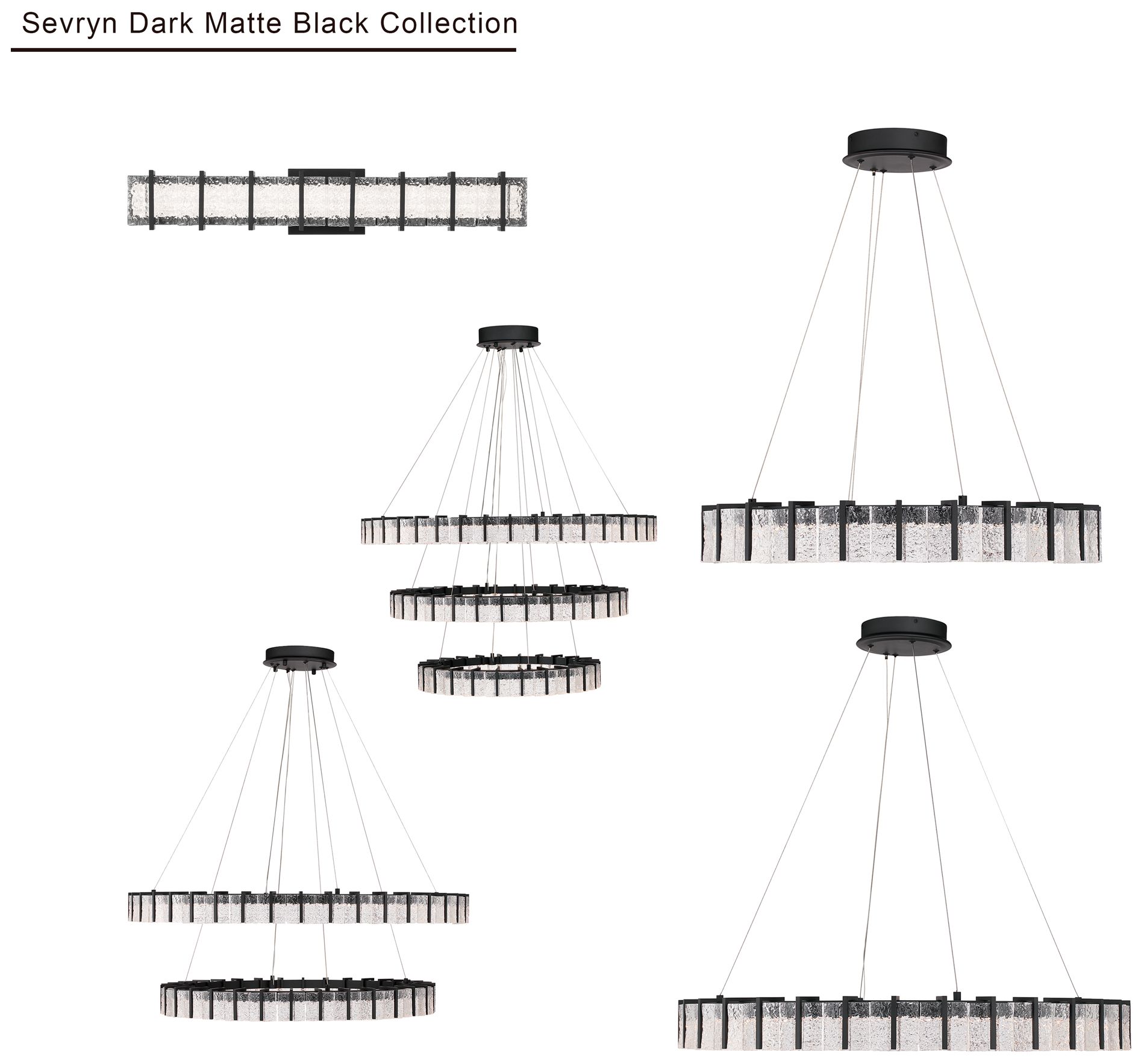Minka Lavery Sevryn LED 44.5in Dark Matte Black Chandelier with Glass Shade