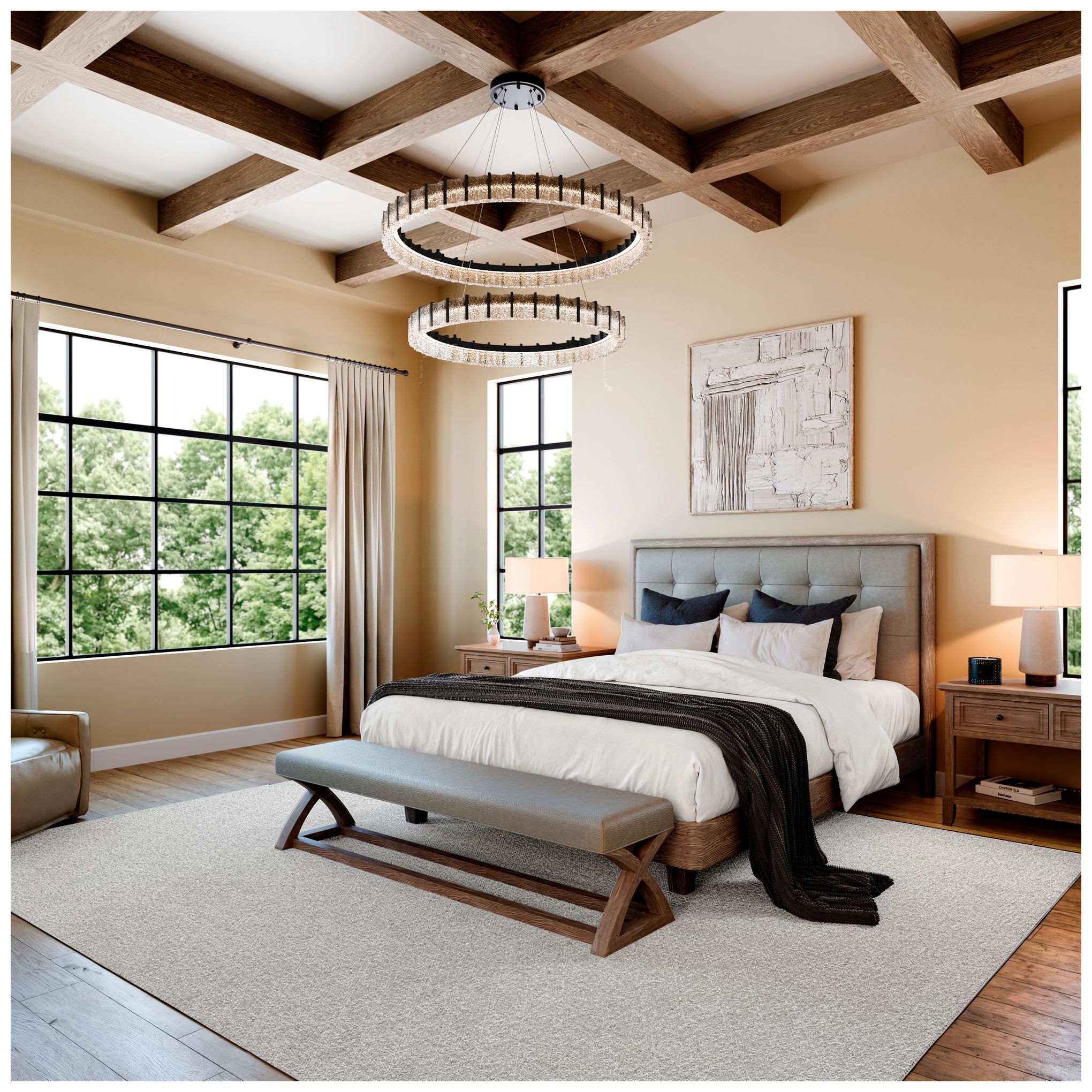 Thumbnail4 of Minka Lavery Sevryn LED 44.5in Dark Matte Black Chandelier with Glass Shade more views