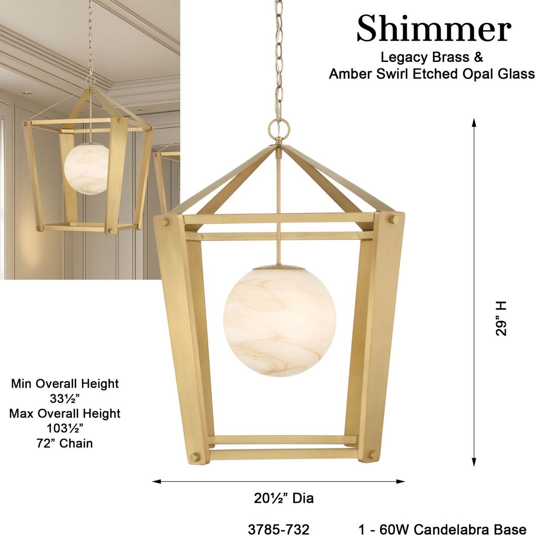 Minka-Lavery Shimmer 1-Light 20.5-in Legacy Brass Pendant with Glass Shade