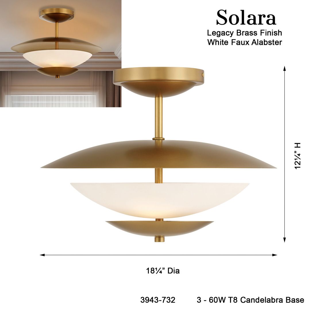 Minka Lavery Solara 3-Light 18.25-in Legacy Brass Indoor Semi-Flush