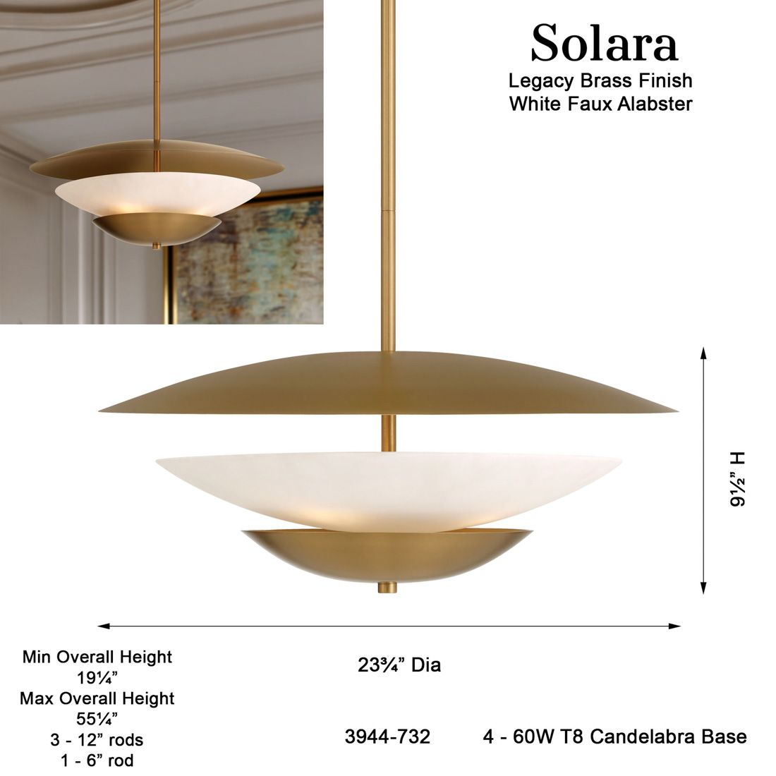 Minka Lavery Solara 4-Lt 23.75-in Legacy Brass Pendant with Alabaster Shade