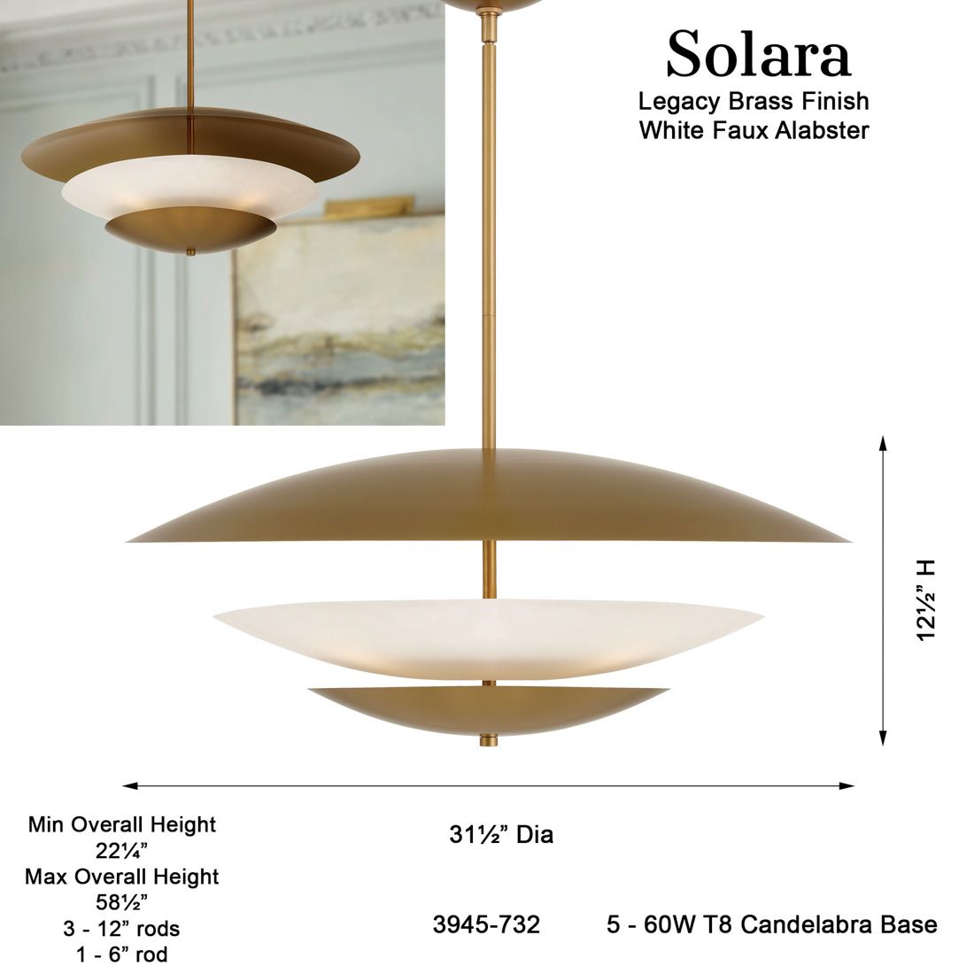 Minka-Lavery Solara 5-Lt 31.5-in Legacy Brass Pendant with Alabaster Shade