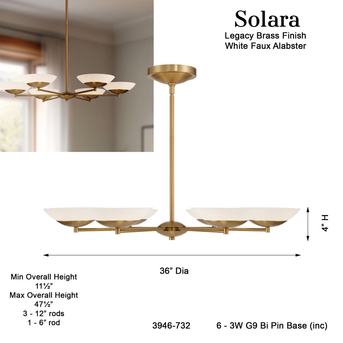 Image 6 Minka Lavery Solara LED 36-in Legacy Brass Chandelier with Alabaster Shade more views
