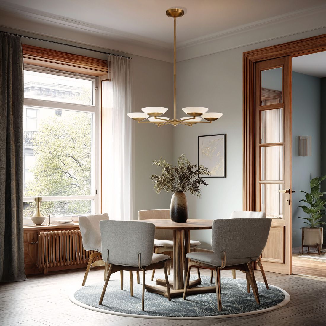 Minka Lavery Solara LED 36-in Legacy Brass Chandelier with Alabaster Shade