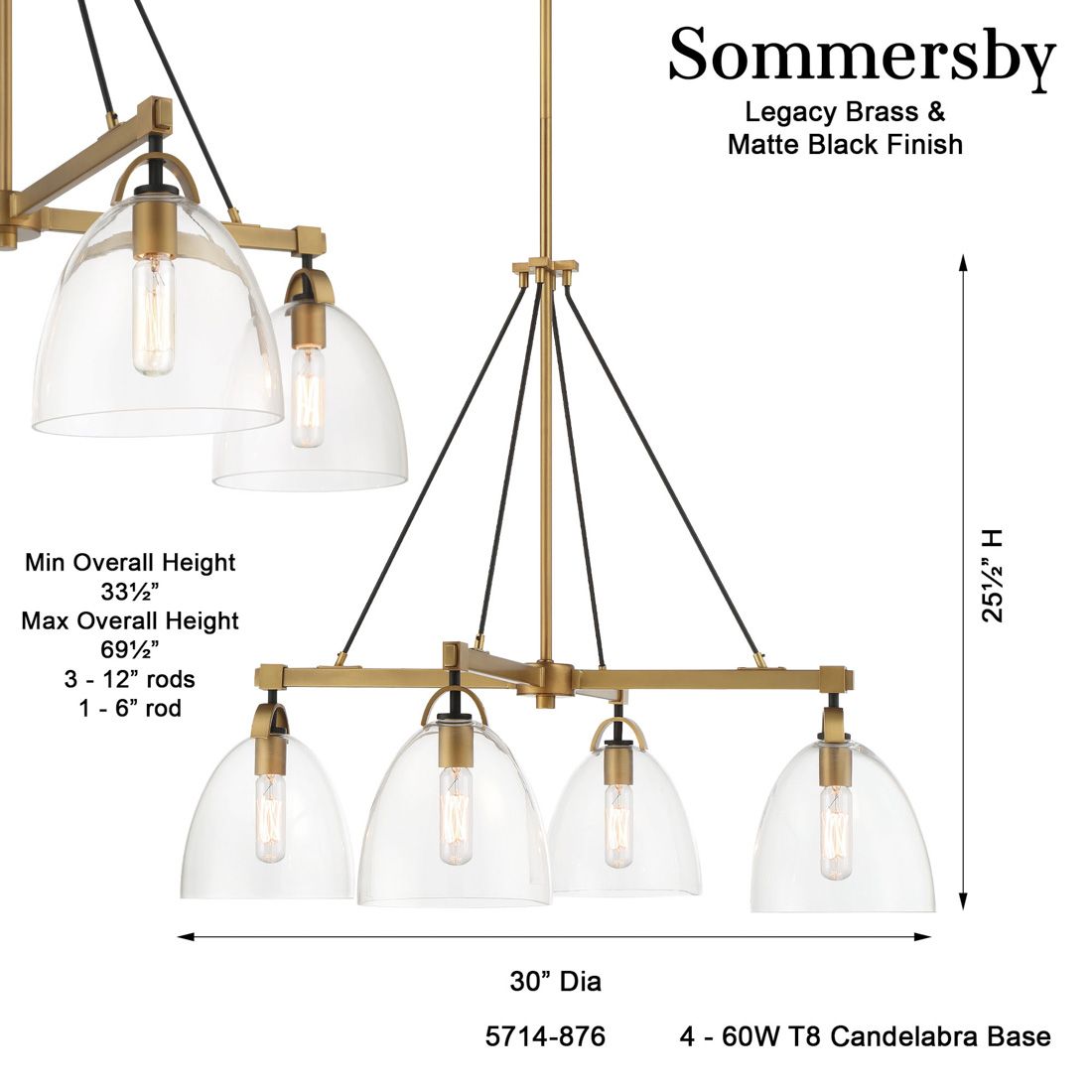 Minka-Lavery Sommersby 4-Light 30-in Brass and Black Chandelier with Shades