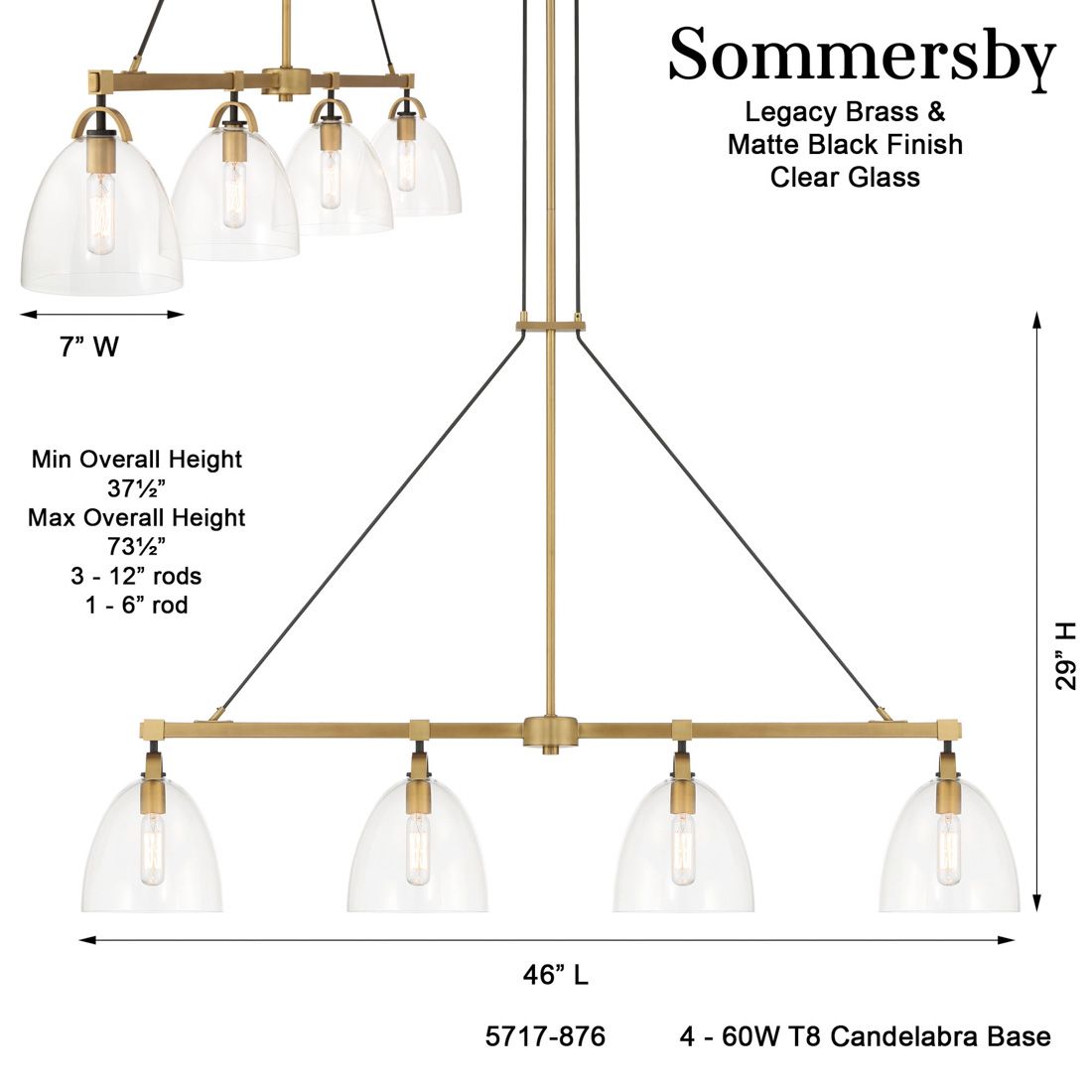 Minka-Lavery Sommersby 4-Light 46-in Brass and Black Linear Chandelier