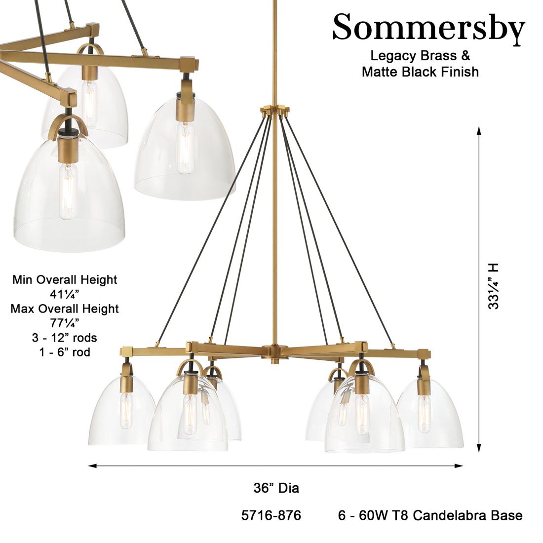 Minka-Lavery Sommersby 6-Light 36-in Brass and Black Chandelier with Shades