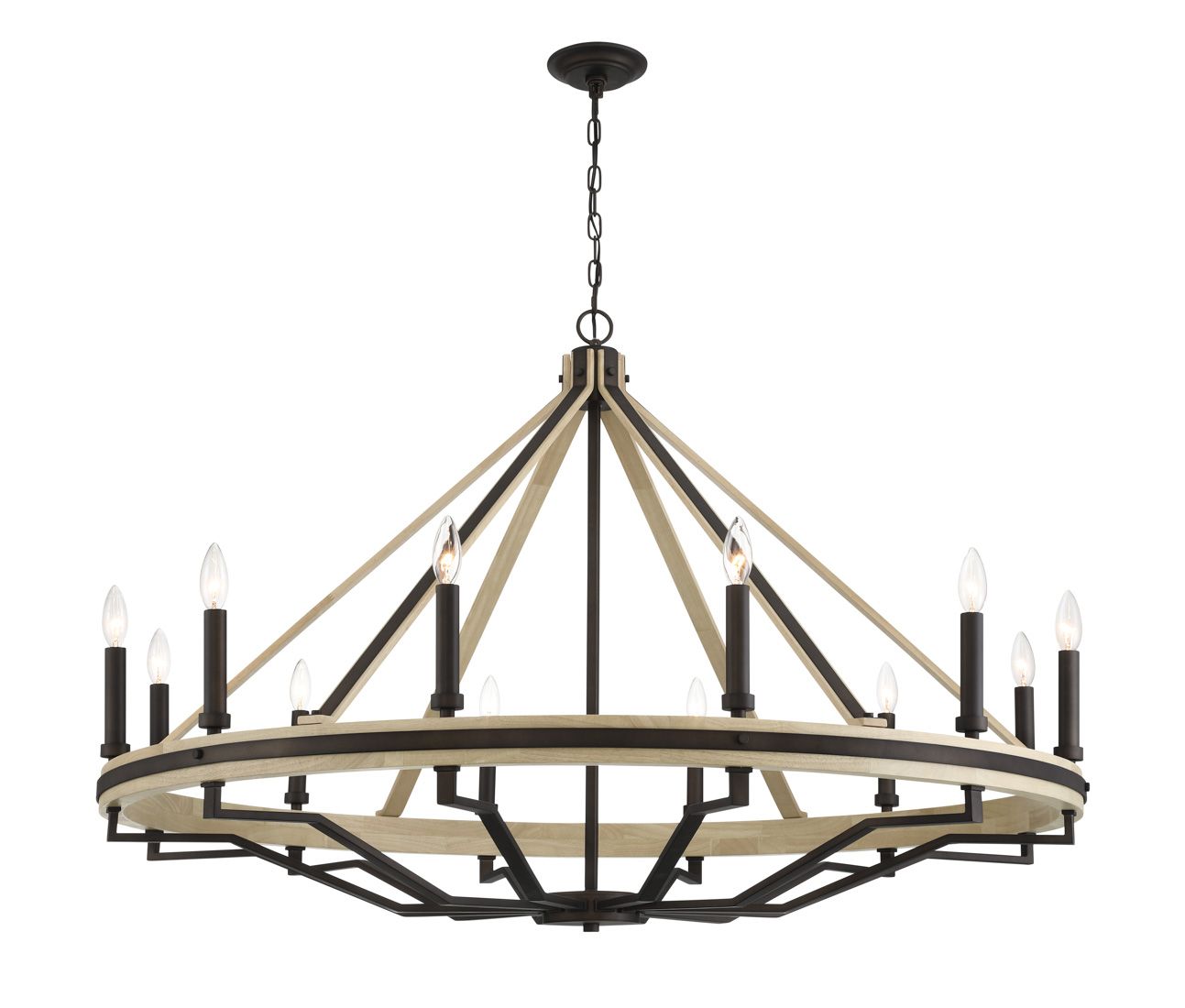 Minka-Lavery Sonoma 12-Lt 47.75-in Dark Bronze and Natural Wood Chandelier
