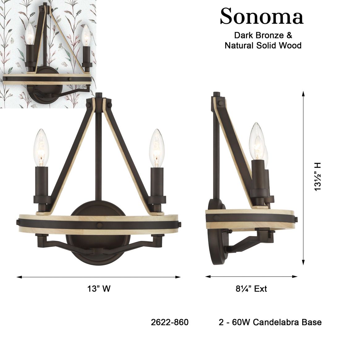 Minka Lavery Sonoma 2-Light 13-in Dark Bronze Indoor Wall Sconce
