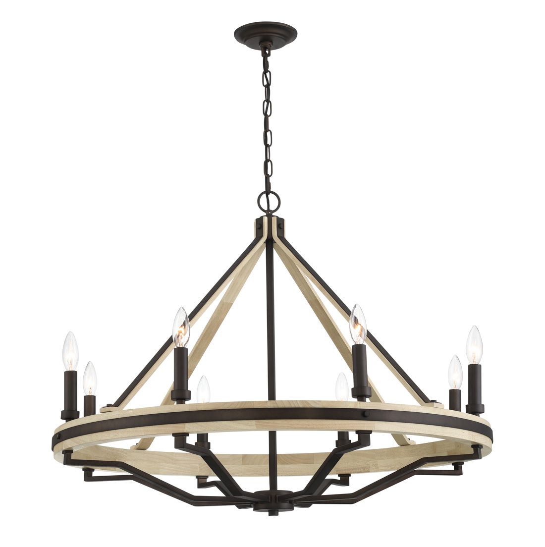 Minka-Lavery Sonoma 8-Light 34-in Bronze and Natural Solid Wood Chandelier