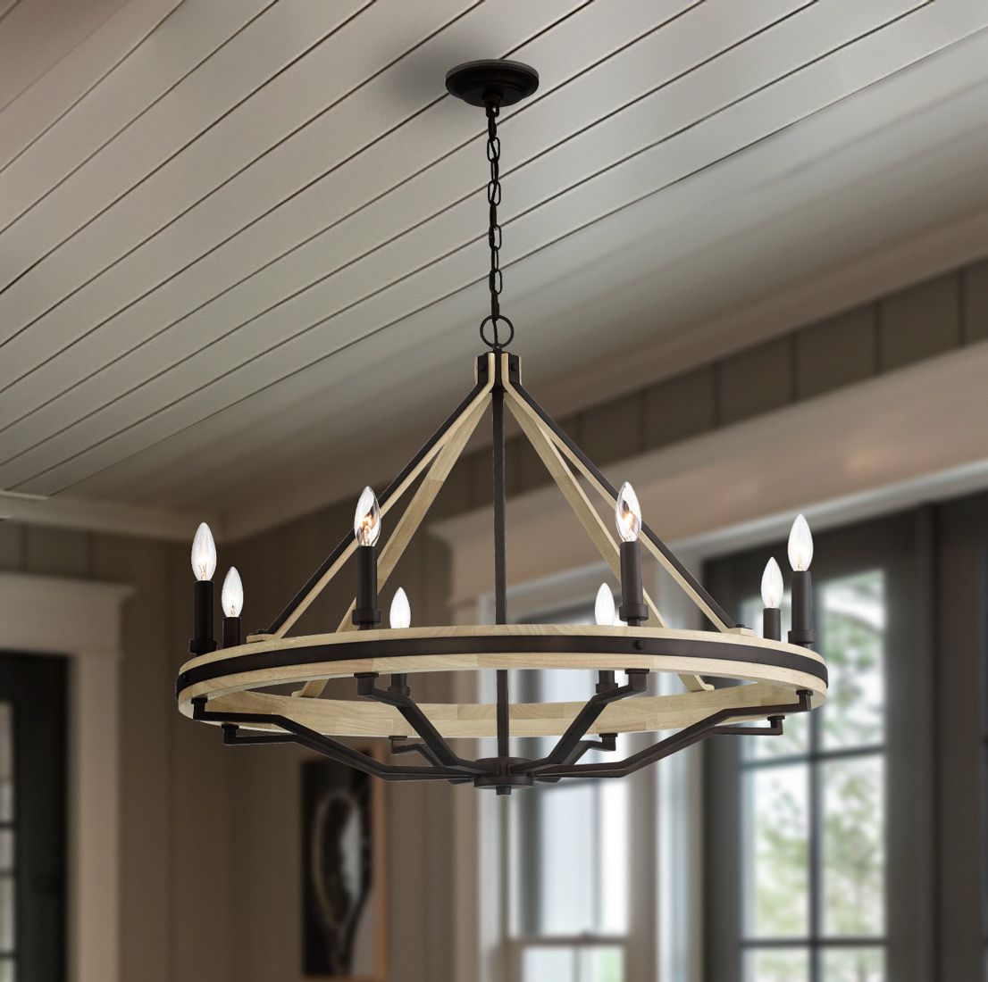 Image 2 Minka-Lavery Sonoma 8-Light 34-in Dark Bronze and Natural Wood Chandelier more views
