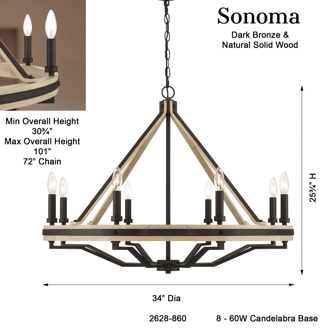 Minka-Lavery Sonoma 8-Light 34-in Dark Bronze and Natural Wood Chandelier
