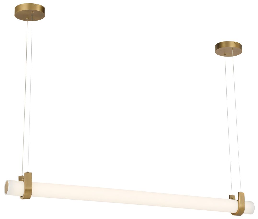 Thumbnail3 of Minka Lavery Sorelle LED 58-in Legacy Brass Linear Chandelier with Shade more views