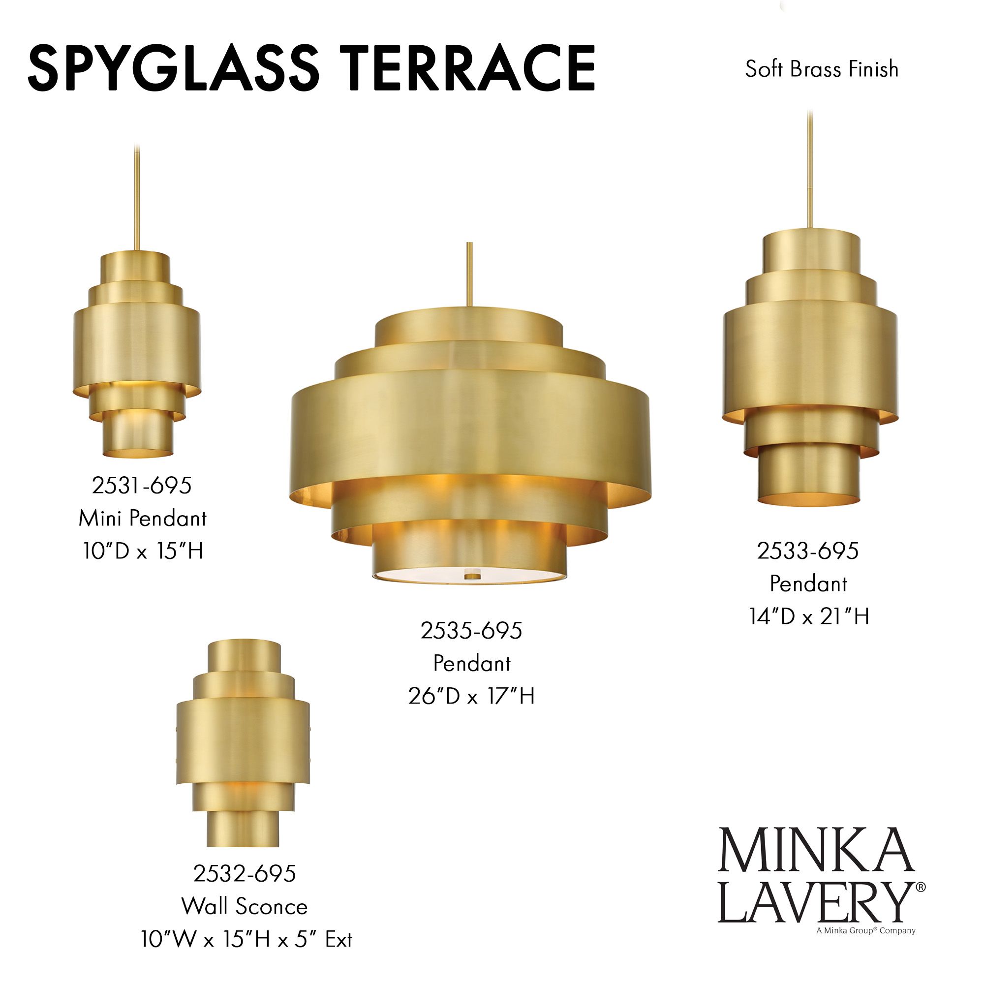 Image 7 Minka-Lavery Spyglass Terrace 3-Light Soft Brass Pendant with Shade more views