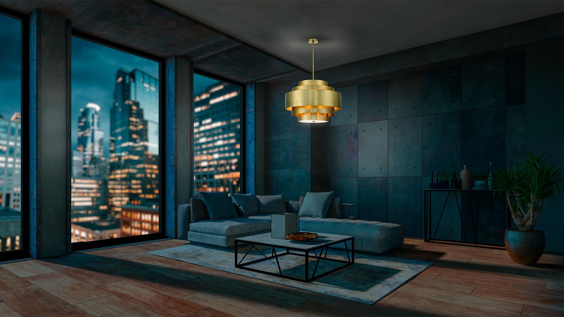 Image 4 Minka-Lavery Spyglass Terrace 5-Light Soft Brass Pendant with Shade more views