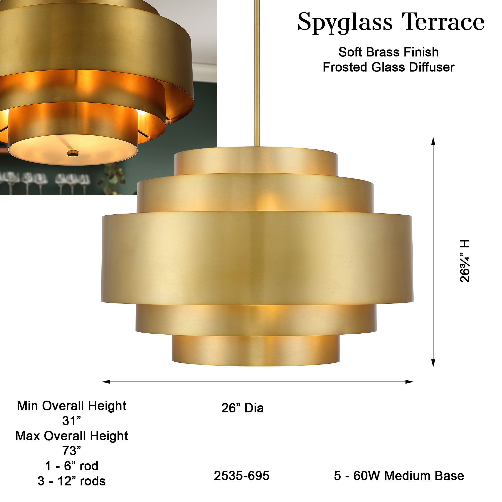 Minka-Lavery Spyglass Terrace 5-Light Soft Brass Pendant with Shade
