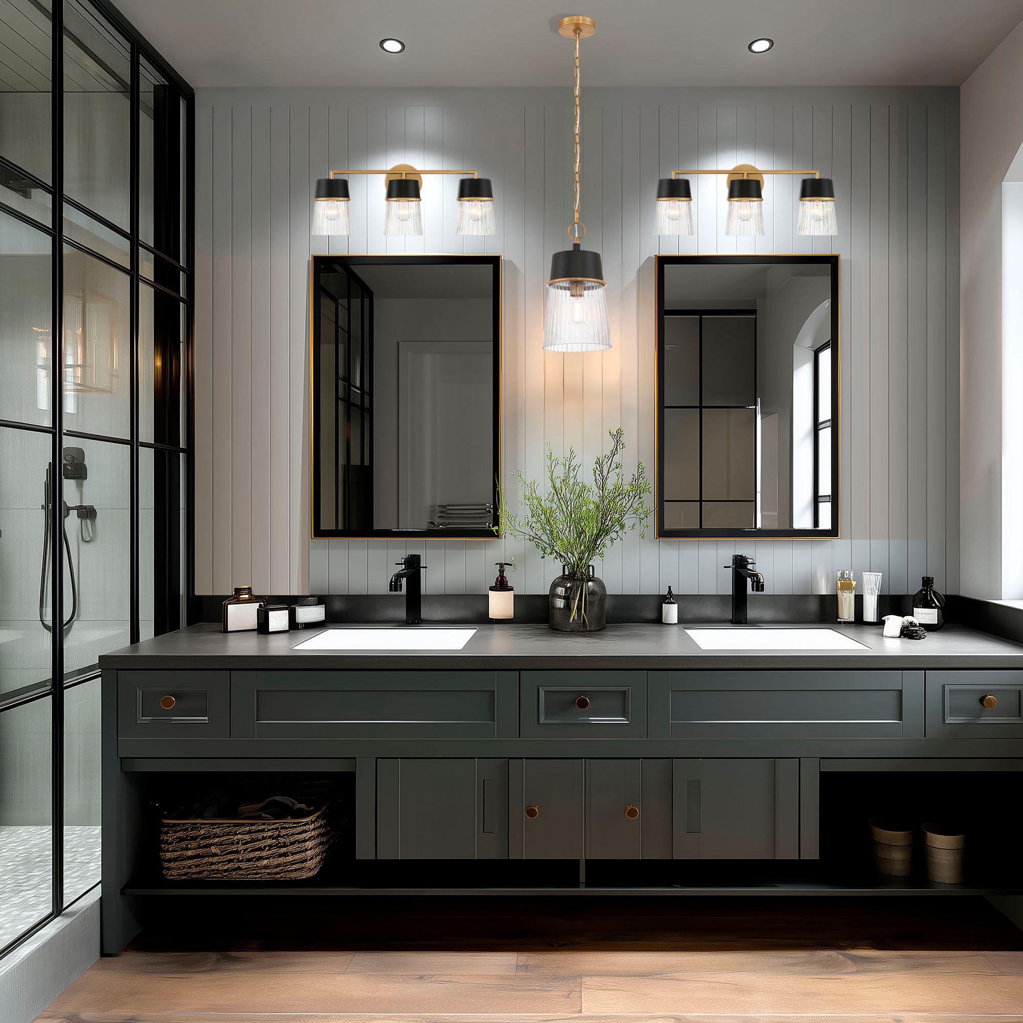 Image 2 Minka Lavery Stamford 1-Light 9-in Brass and Black Pendant Light more views