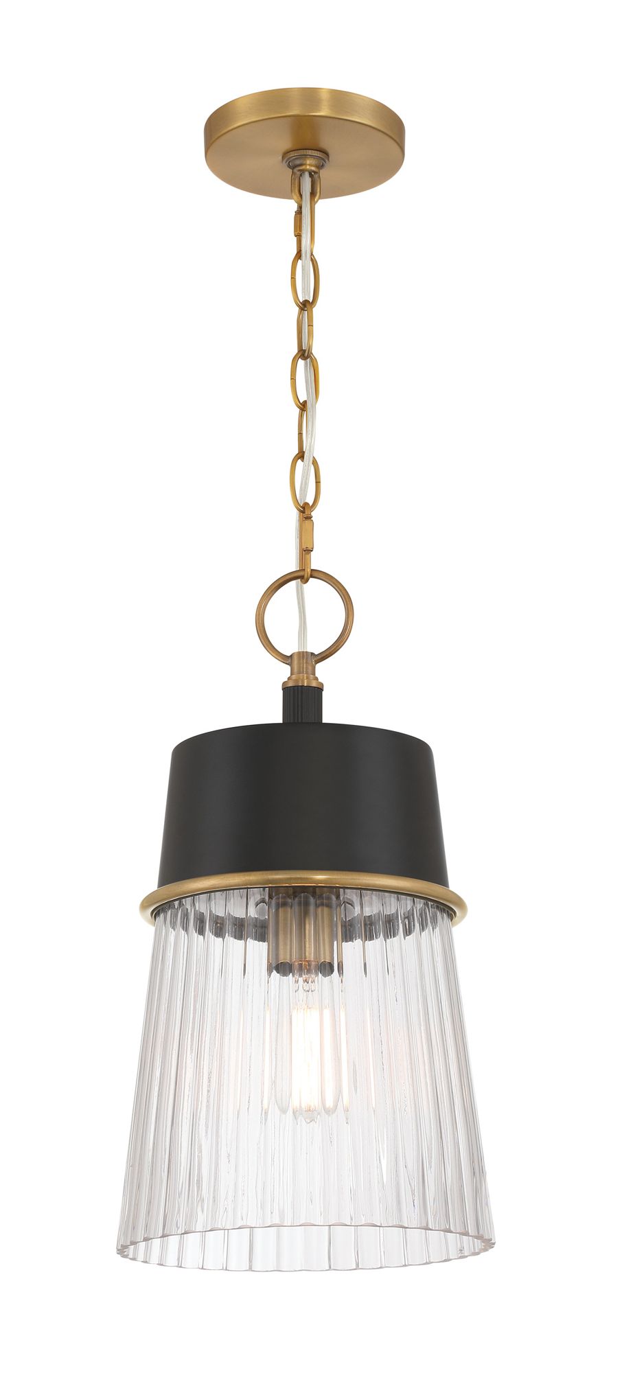 Image 6 Minka Lavery Stamford 1-Light 9-in Brass and Black Pendant Light more views
