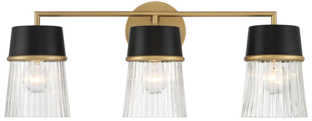 Image 2 Minka-Lavery Stamford 3-Light Black n Legacy Brass Vanity Light with Shade