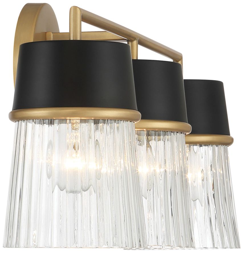 Image 4 Minka-Lavery Stamford 3-Light Black n Legacy Brass Vanity Light with Shade more views