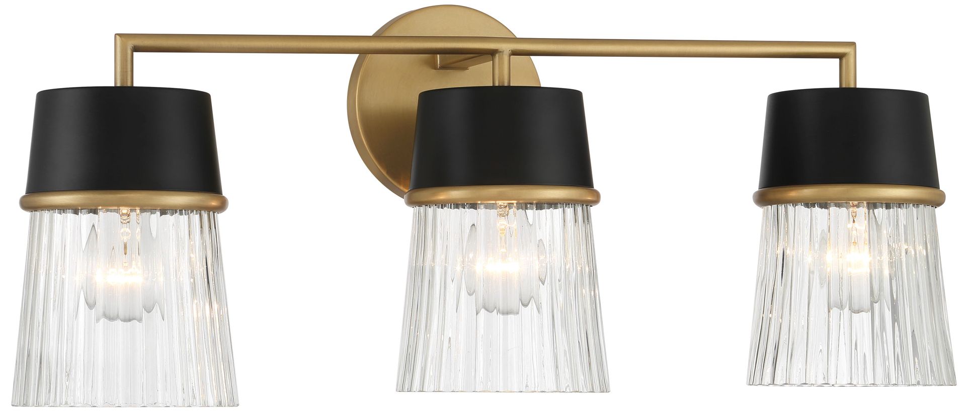 Image 6 Minka-Lavery Stamford 3-Light Black n Legacy Brass Vanity Light with Shade more views