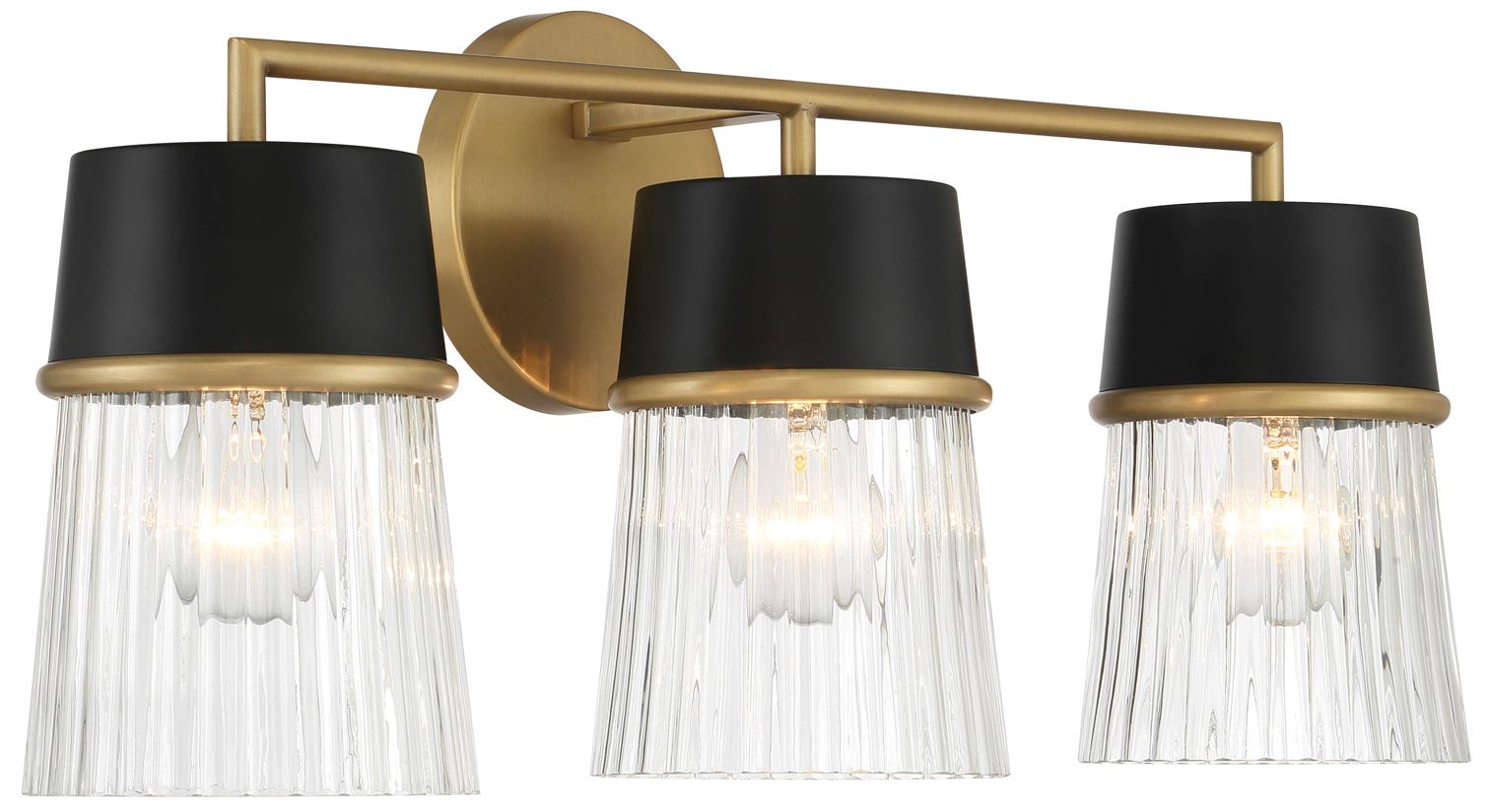 Image 7 Minka-Lavery Stamford 3-Light Black n Legacy Brass Vanity Light with Shade more views