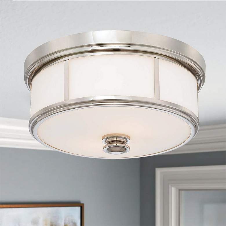 Image 1 Minka Lavery Stassi 16" Wide Polished Nickel Opal Drum Ceiling Light