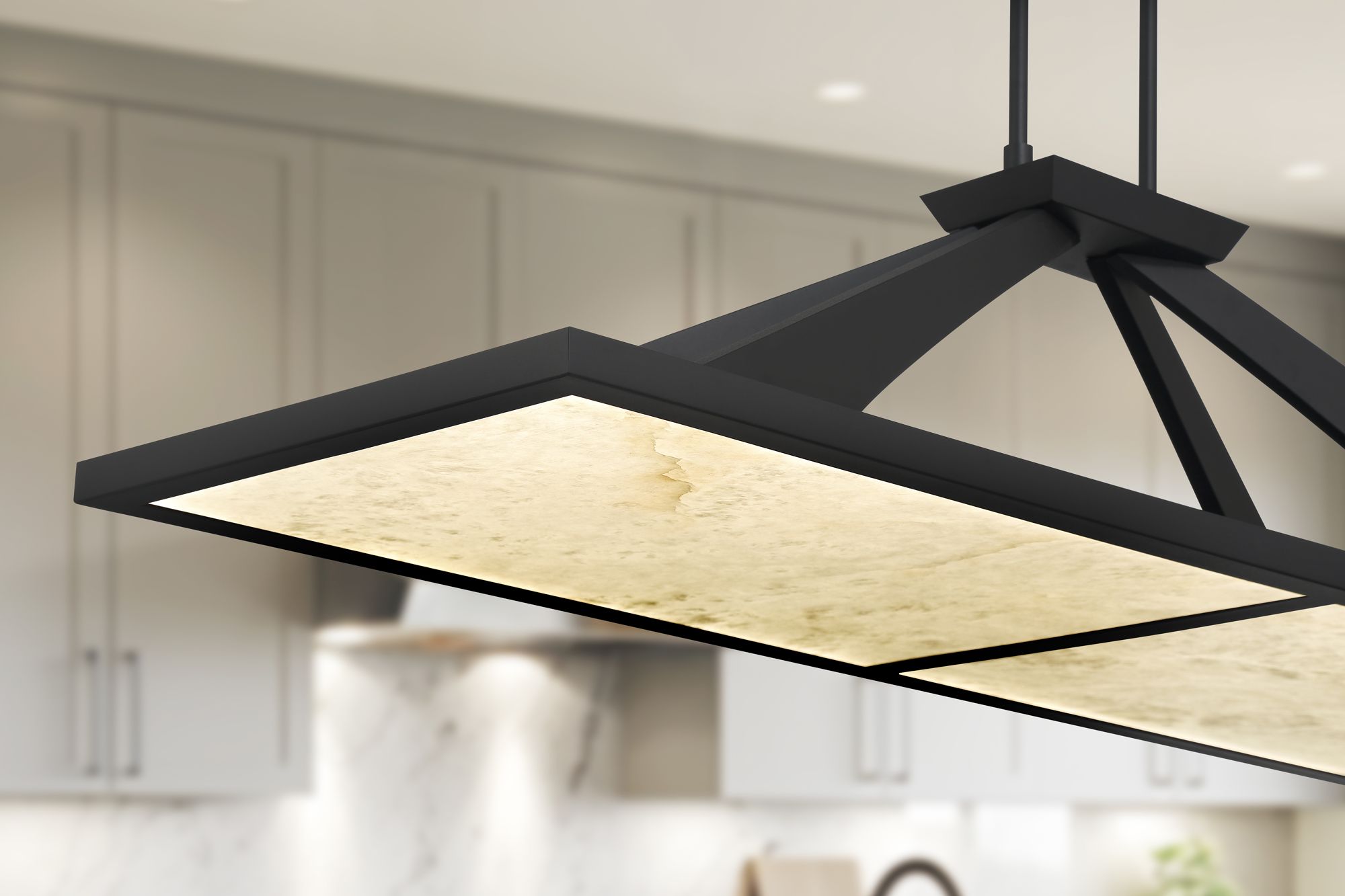 Minka Lavery Stiles LED 48-in Black Chandelier with Alabaster Shades