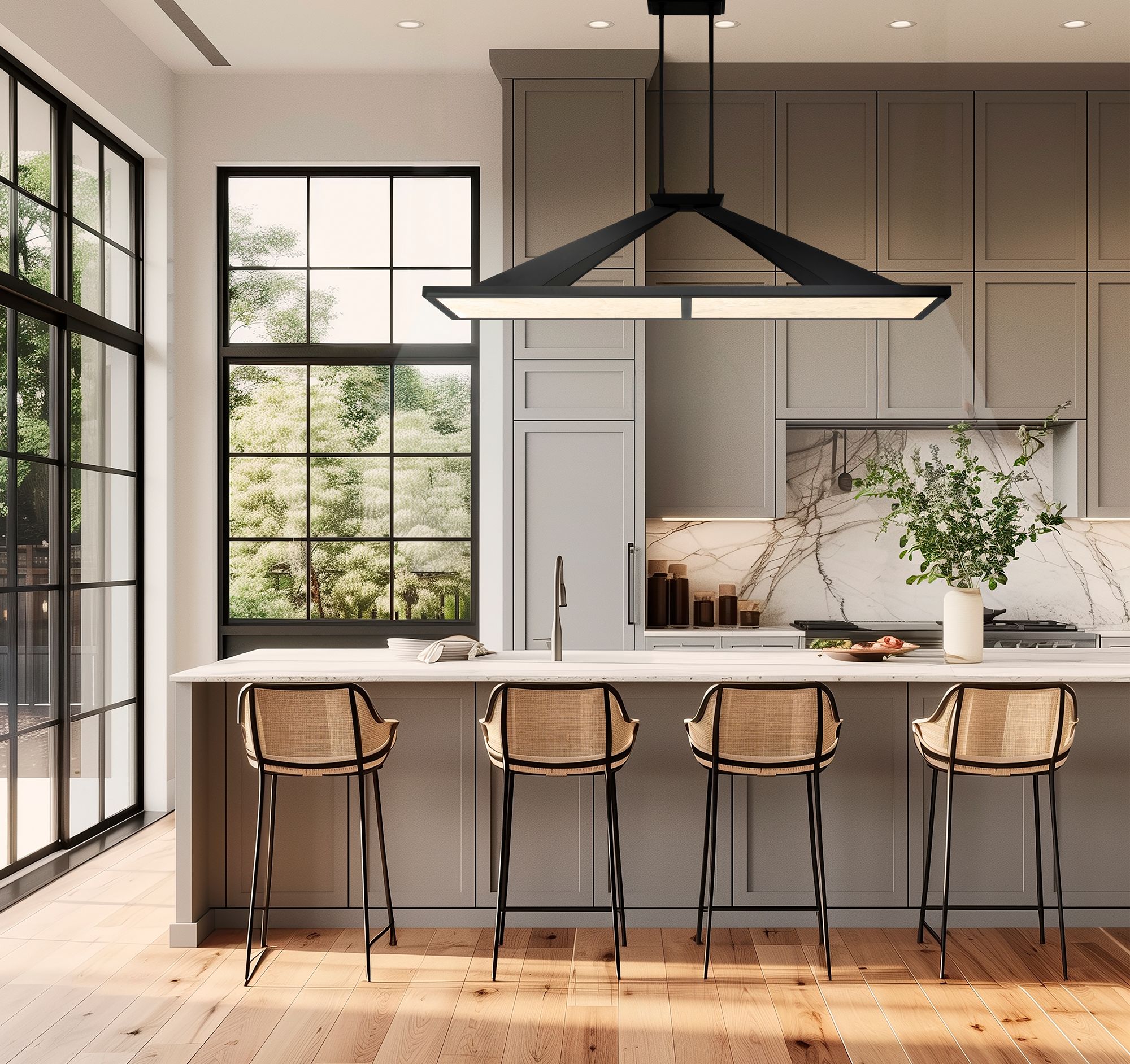 Minka Lavery Stiles LED 48-in Black Chandelier with Alabaster Shades