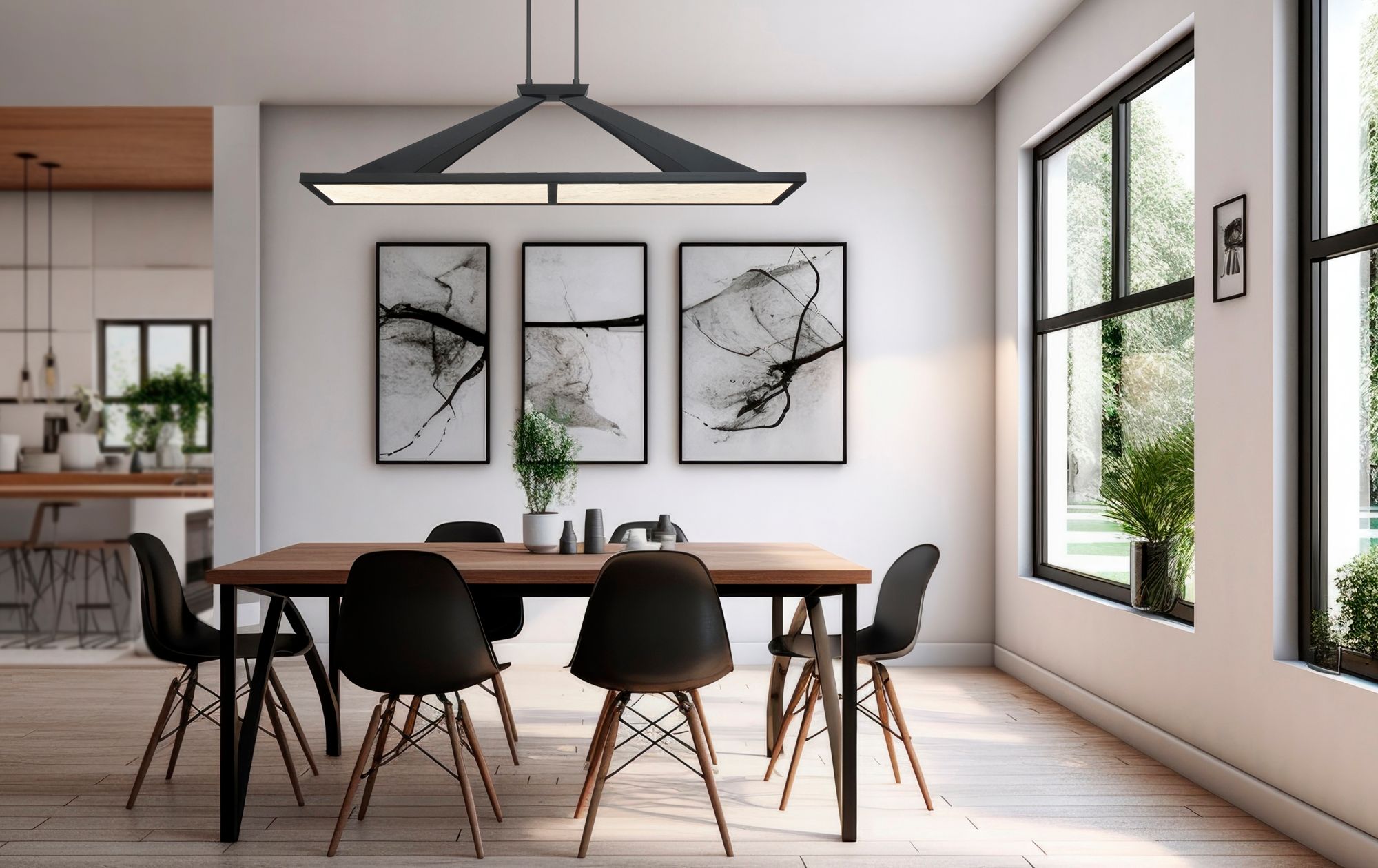 Minka Lavery Stiles LED 48-in Black Chandelier with Alabaster Shades