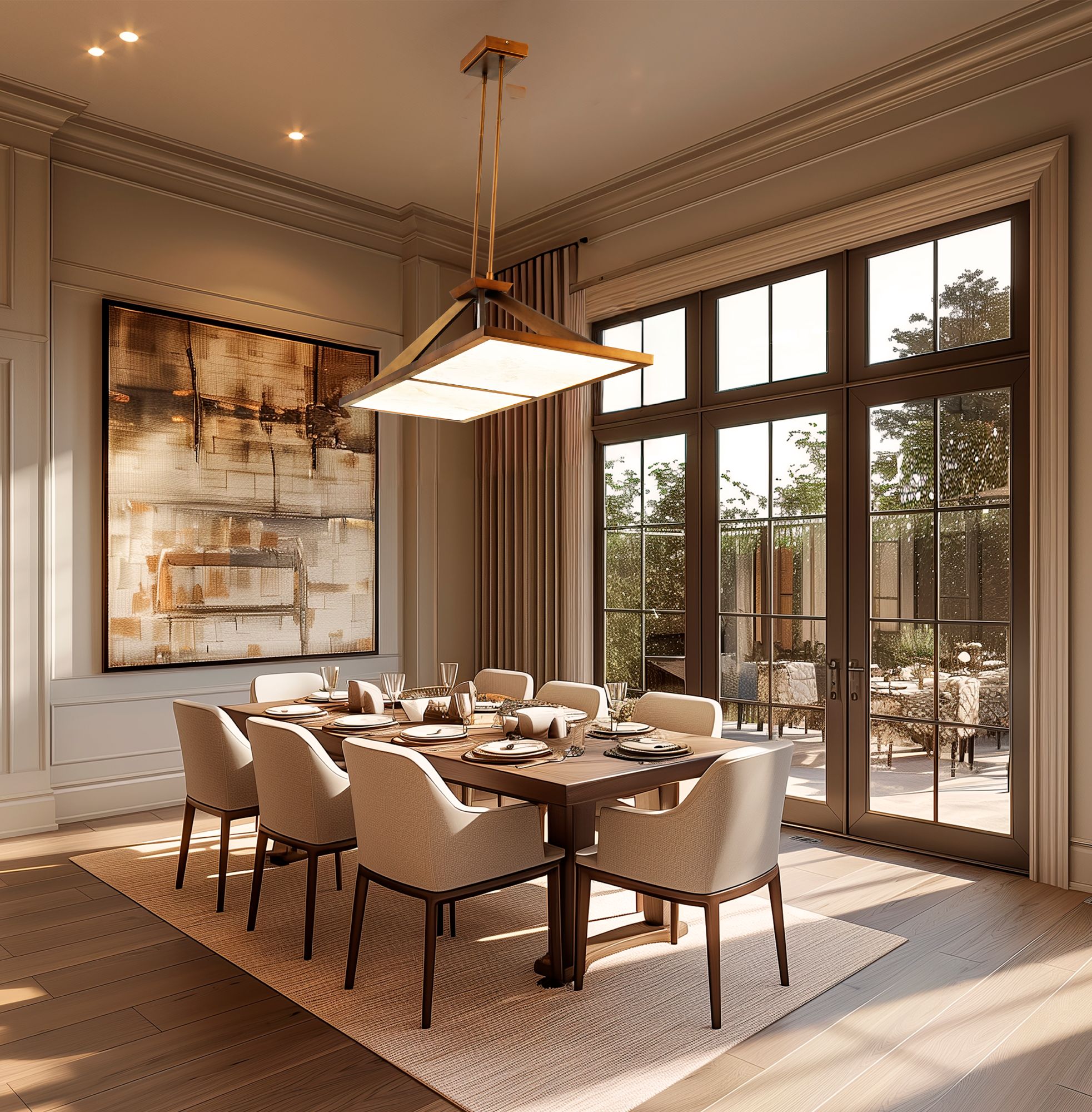 Minka Lavery Stiles LED 48-in Gold Chandelier with Alabaster Shades