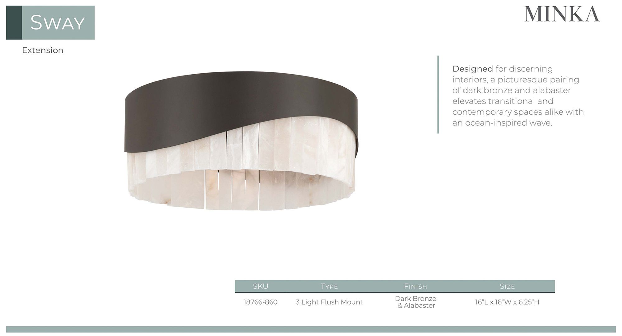 Minka Lavery Sway 3-Light 16in Dark Bronze Flush Mount with Alabaster Shade