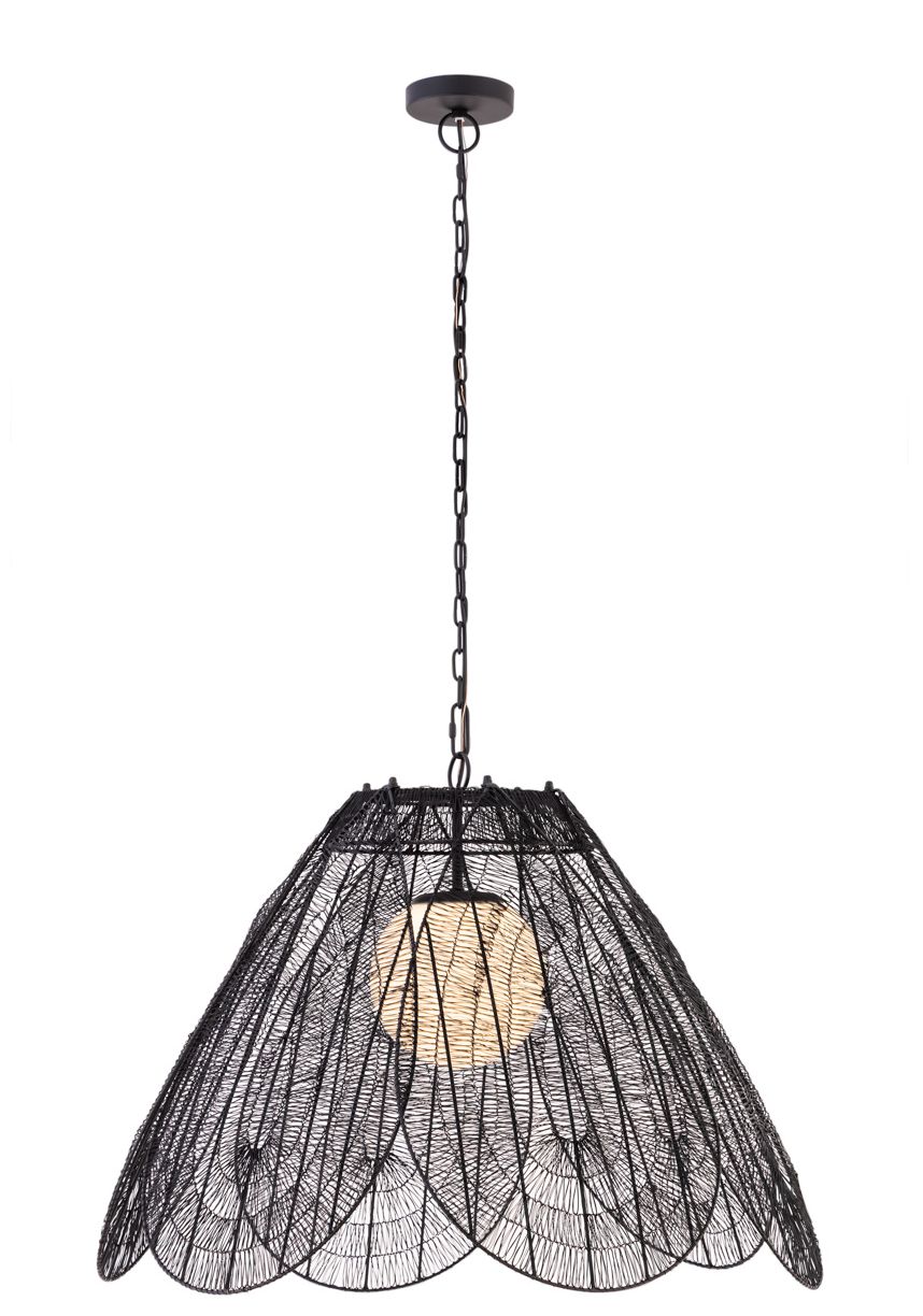 Minka Lavery Sylari 1-Light 30-in Dark Matte Black Pendant with Opal Shade